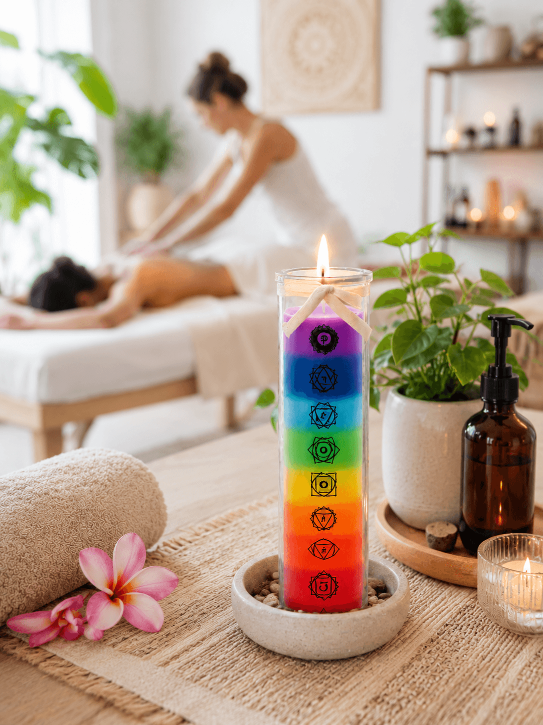 Regenboog Chakra Kaars in Glas – 7 Chakra’s