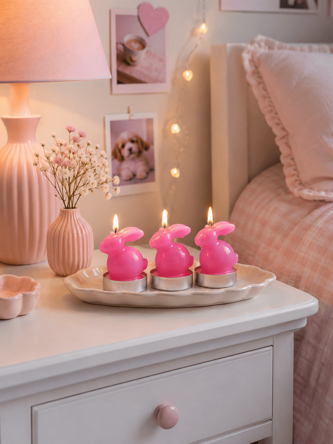 Waxinelicht Paashaas 3 stuks Roze